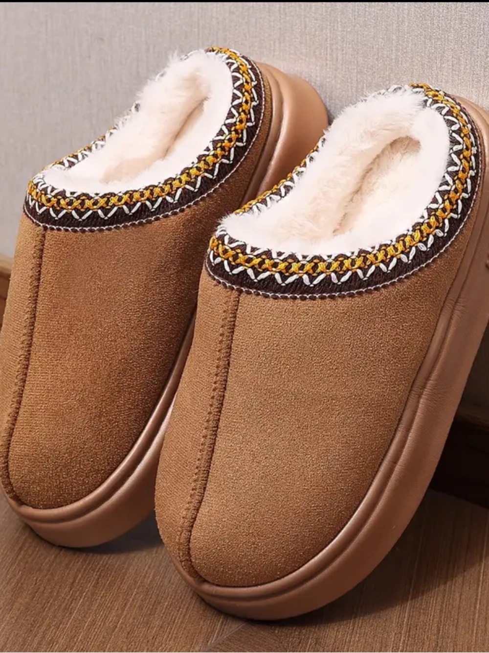 Tan Brown Fleece-Lined Slip-On Women's Clogs